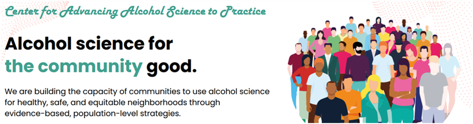 Alcohol Science for the Community graphic with cartoon people wearing different colored shirtstext