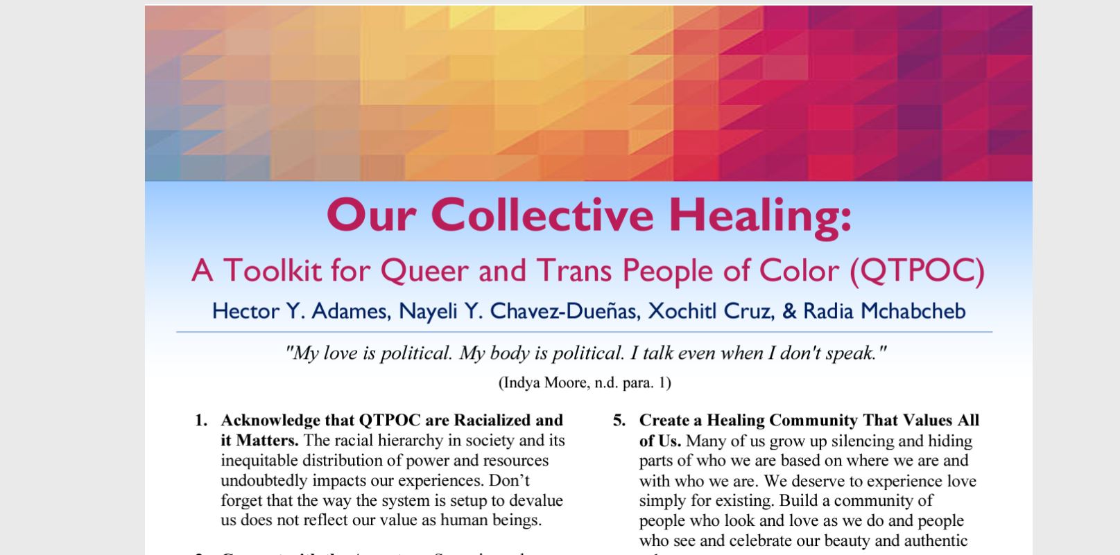 Our Collective Healing:A Toolkit for Queer and Trans People of Color (QTPOC)