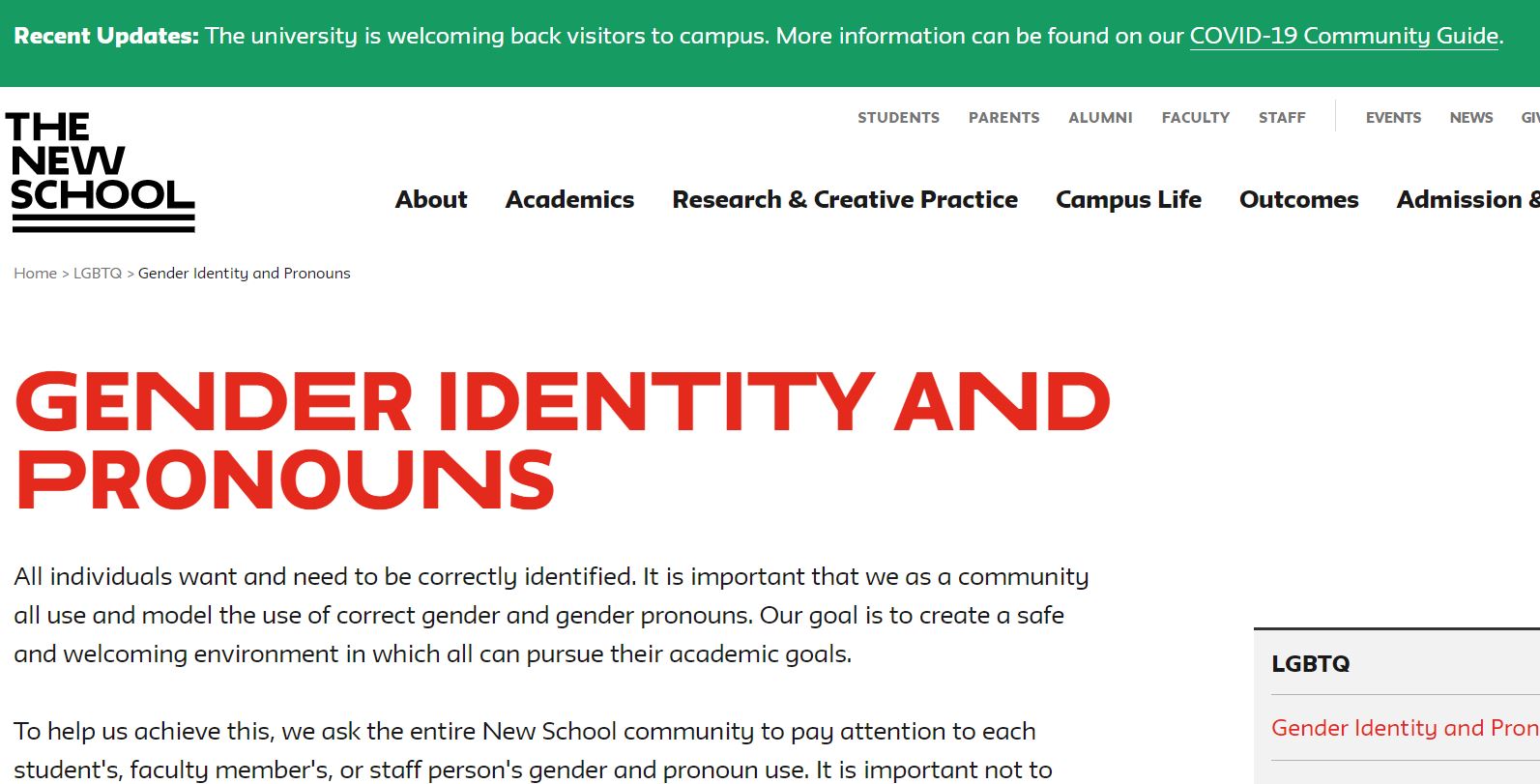 Gender Identity and Pronouns- The New School.  