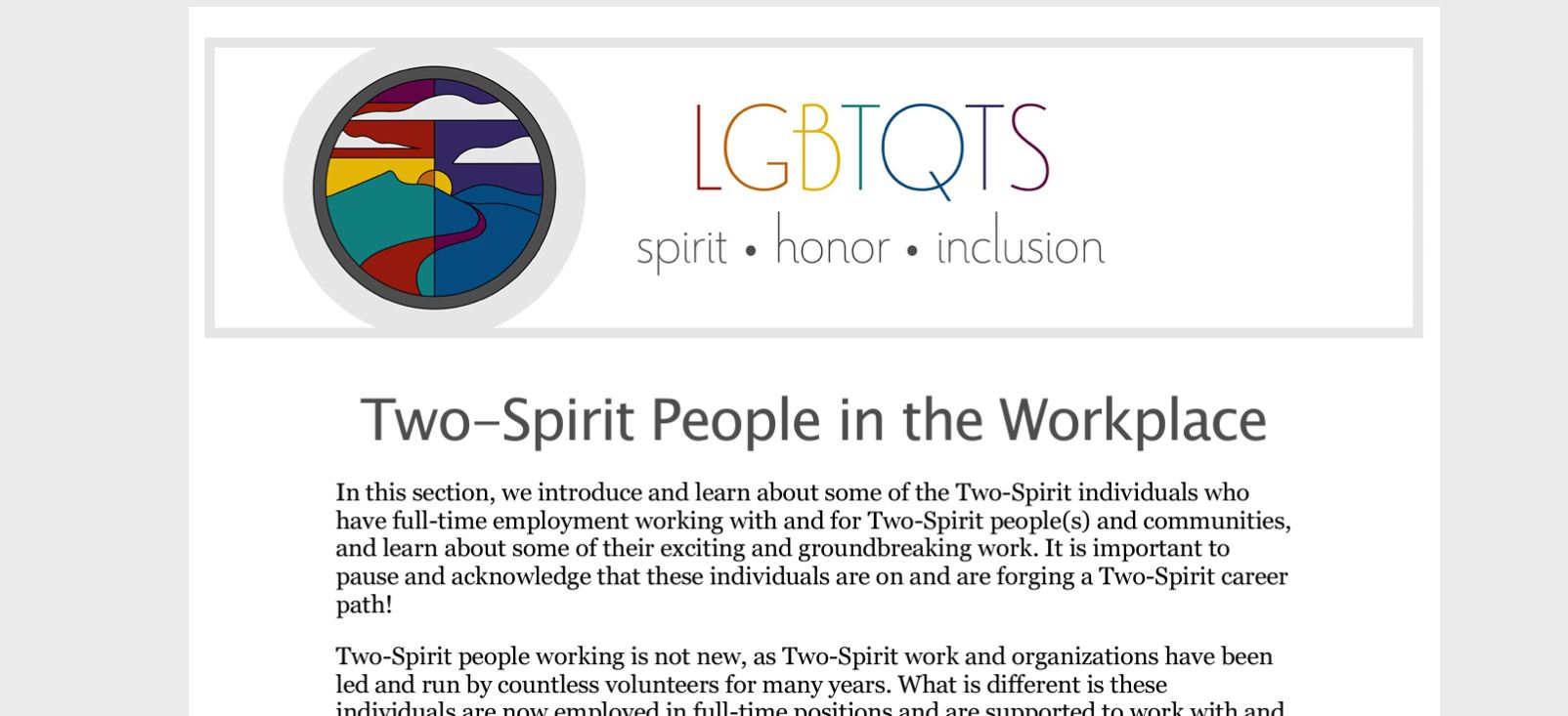 Two Spirit People in the Workplace 
