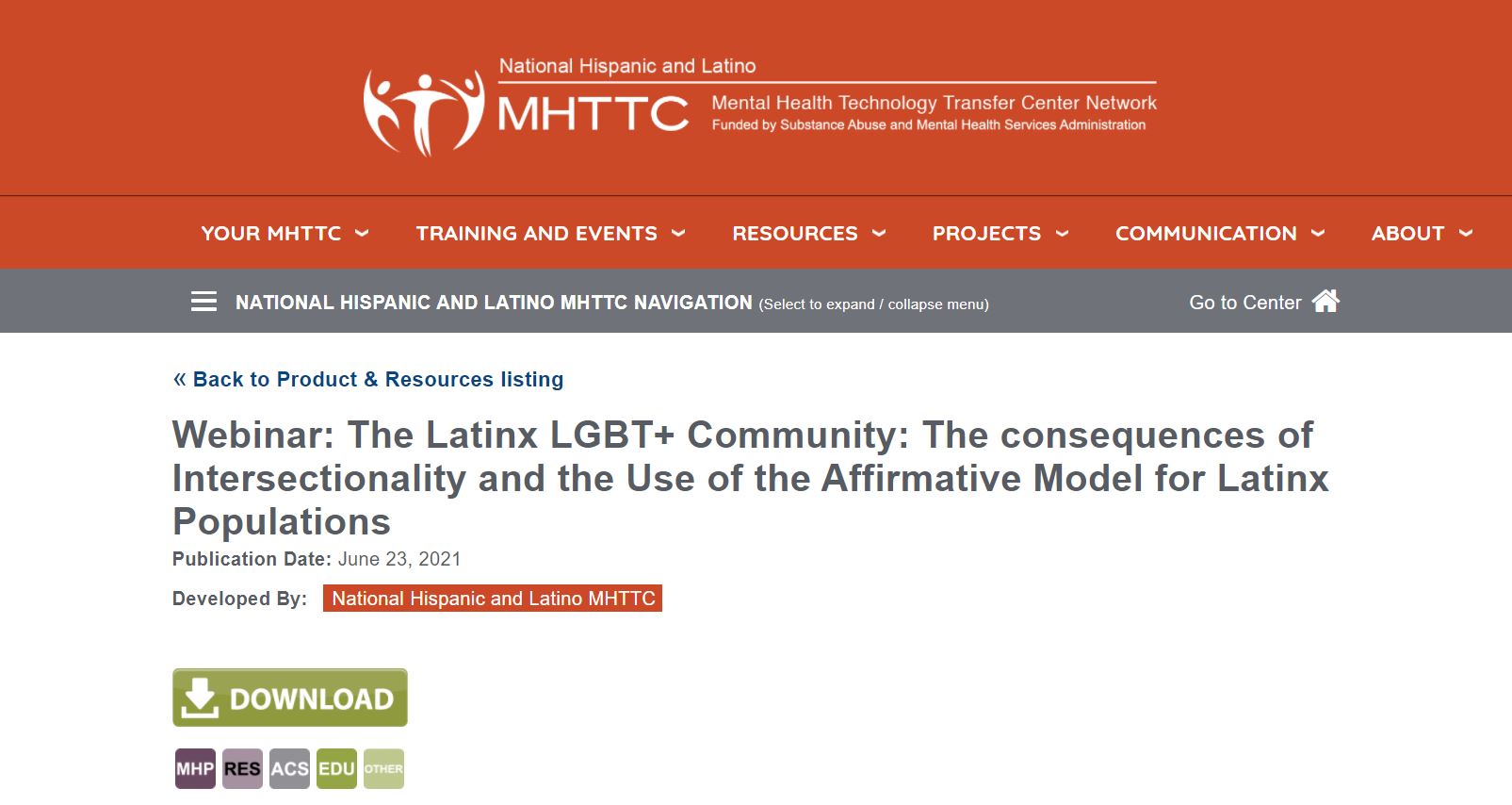National Hispanic and Latino MHTTCWebinar: The Latinx LGBT+ Community: The consequences of Intersectionality and the Use of the Affirmative Model for Latinx Populations