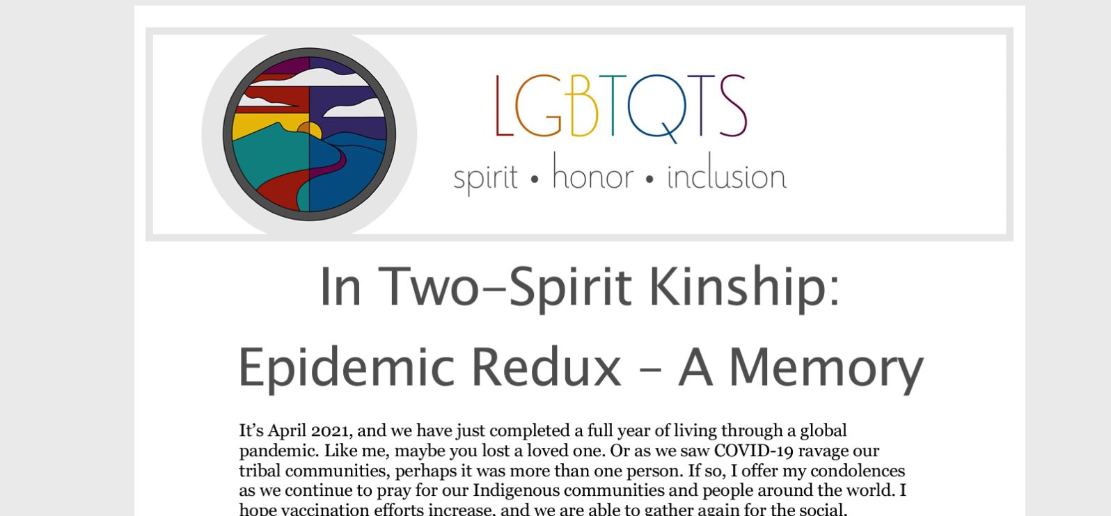 In Two-Spirit Kinship: Epidemic Redux – A Memory 