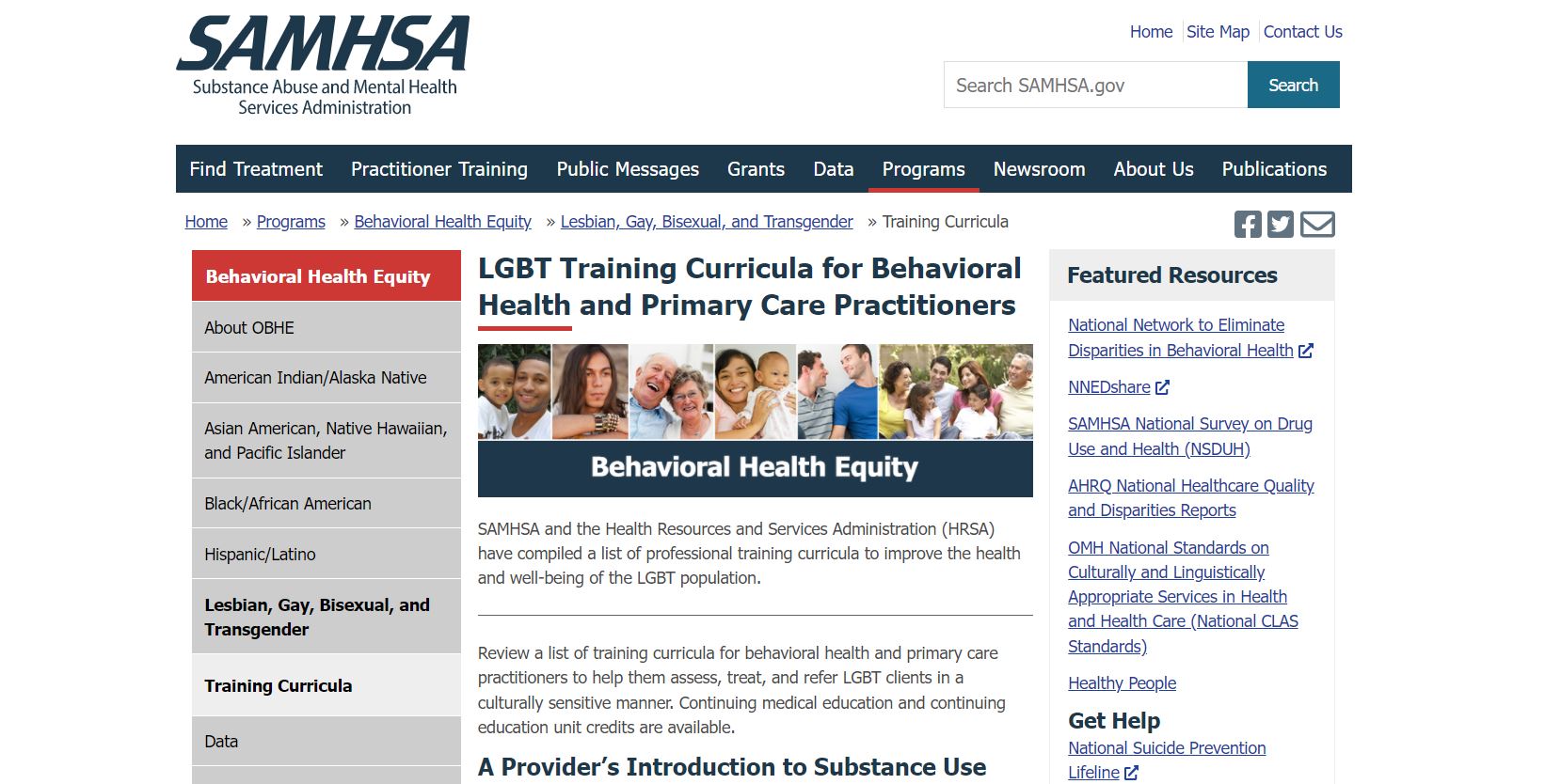SAMHSA: LGBT Training Curricula for Behavioral Health and Primary Care Practitioners