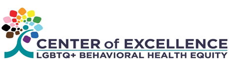 The Center of Excellence Behavioral Health Equity Logo drawing of teal tree with multi rainbow colored leaves