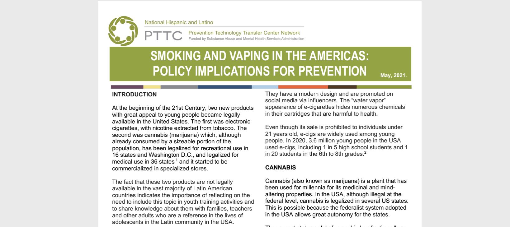 Factsheet Smoking and Vaping in the Americas: Policy implications for Prevention 