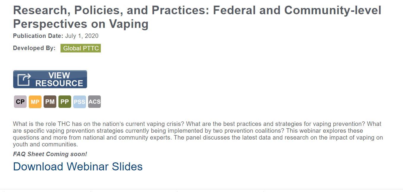 Research, Policies, and Practices: Federal and Community-level Perspectives on Vaping