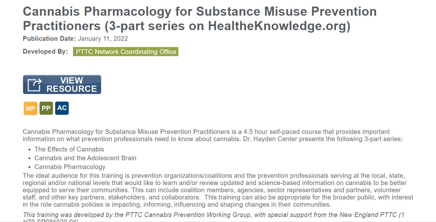 Cannabis Pharmacology for Substance Misuse Prevention Practitioners  