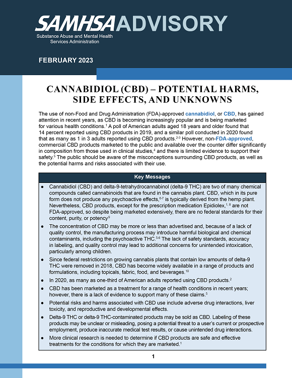 Advisory: Cannabidiol (CBD) – Potential Harms, Side Effects, and Unknowns