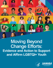 Thumbnail that states: Moving beyond change efforts: Evidence and Action To support and affirm LGBTQI+ Youth with a diverse group of young people on the image